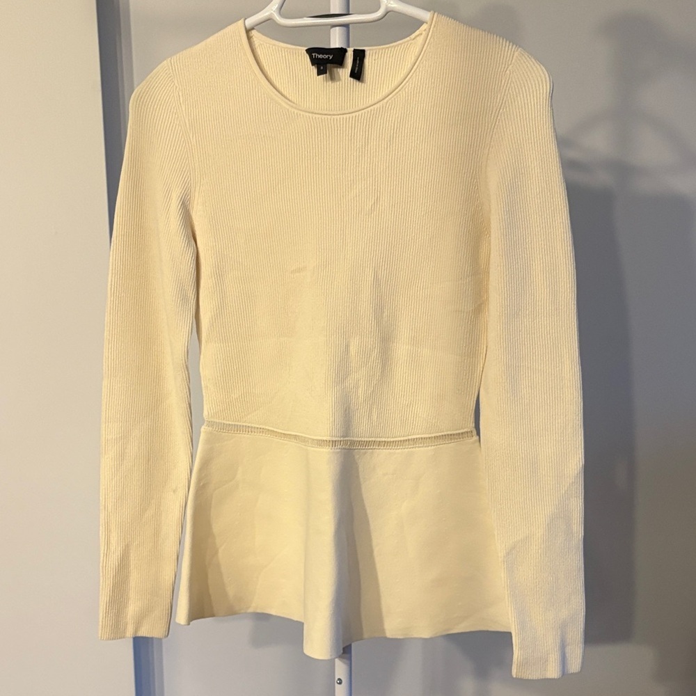 Theory Cream Long Sleeve Peplum Top
